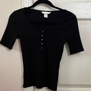 H&M Black Short Sleeve Henley Tee